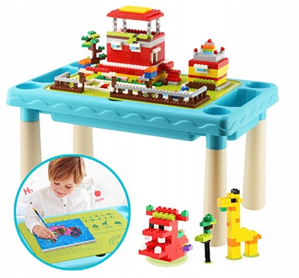 Stolik do klocków typu lego+300 klocków edukacyjny