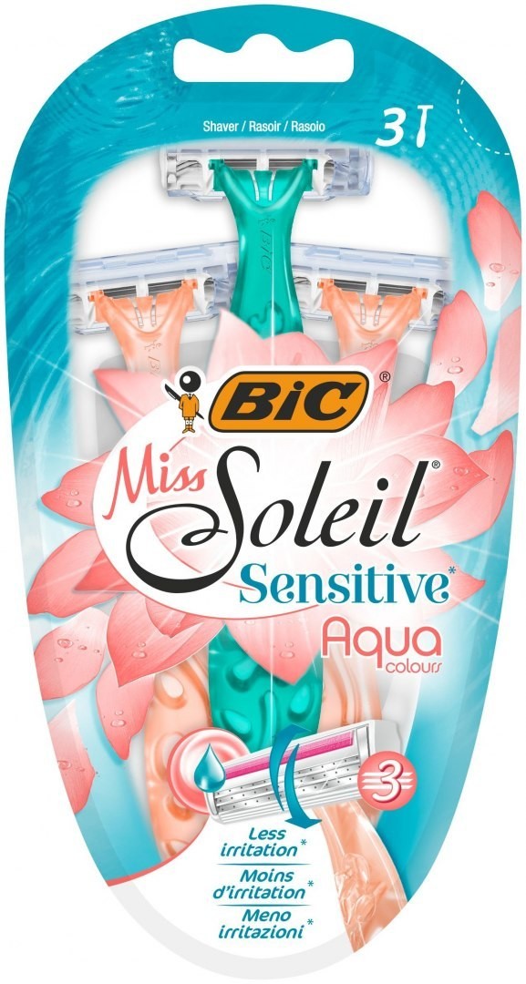 Zdjęcia - Maszynka / ostrze BIC Maszynka do golenia Miss Soleil 3 Sensitive Aqua Colours 1op.-3szt 