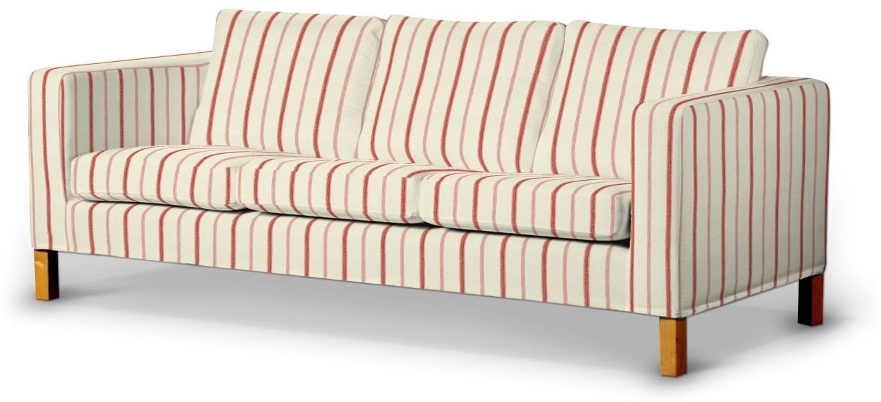 Dekoria Pokrowiec na sofę Karlanda 3-osobową nierozkładaną krótki ecru tło czerwone paski Sofa Karlanda 3-os Avinon 656-129-15
