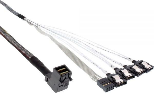 InLine Mini SAS HD Kabel SFF-8643 kątowy 4x SATA + bocznyband 0.5m 27631A