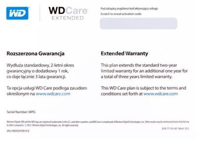 Western Digital ZWIĘKSZONA GWARANCJA Z 2 LAT DO 3 + WYMIANA NA NOWY MODEL