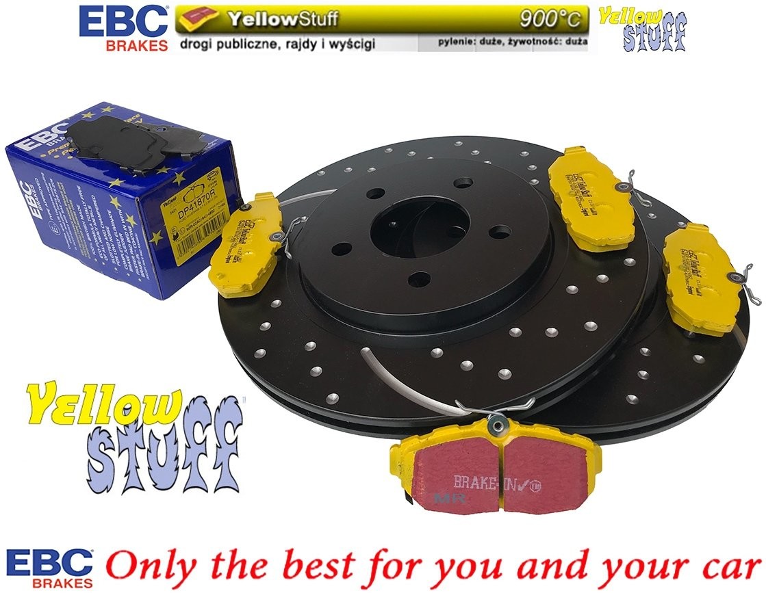 EBC Brakes Tylne klocki YellowStuff + NAWIERCANE NACINANE tarcze hamulcowe EBC seria GD Ford Mustang 2005-2014 GD7254+DP41870R