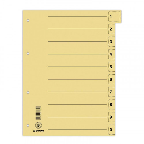 Donau Przekładka karton, A4, 235x300mm, 0-9, 1 karta z perforacją, żółta 8611001-11