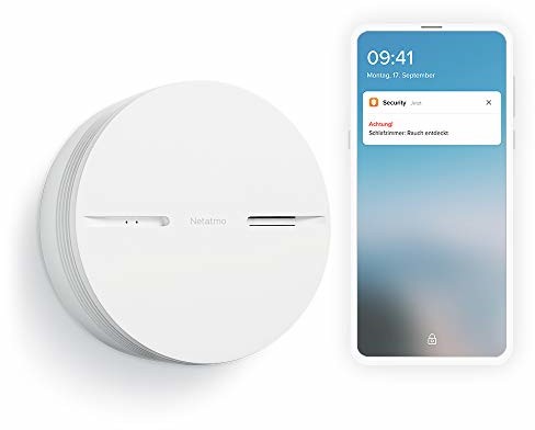 Netatmo Smarter czujnik dymu, bateria 10-letnia, funkcja autotestu, alarm 85 dB, urządzenie samodzielne, certyfikat EN14604, NSA-DE