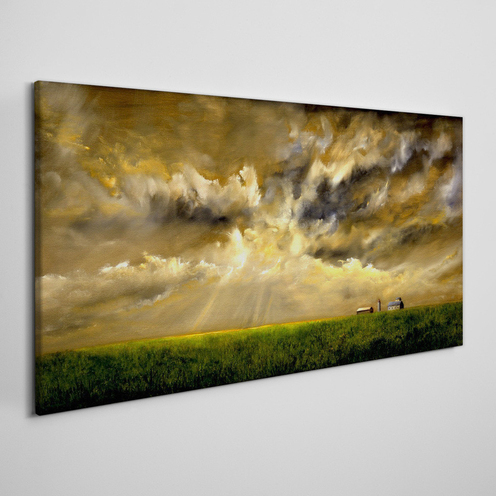 PL Coloray Obraz na Płótnie Pejzaż wieś pole niebo 140x70cm