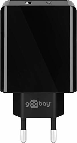 Goobay 44960 USB-C PD (Power Delivery) Dual Port szybka ładowarka 28 W, Plus USB-A, ładowarka/zasilacz/ładowarka do urządzeń USB typu C i typu A, czarna 44960