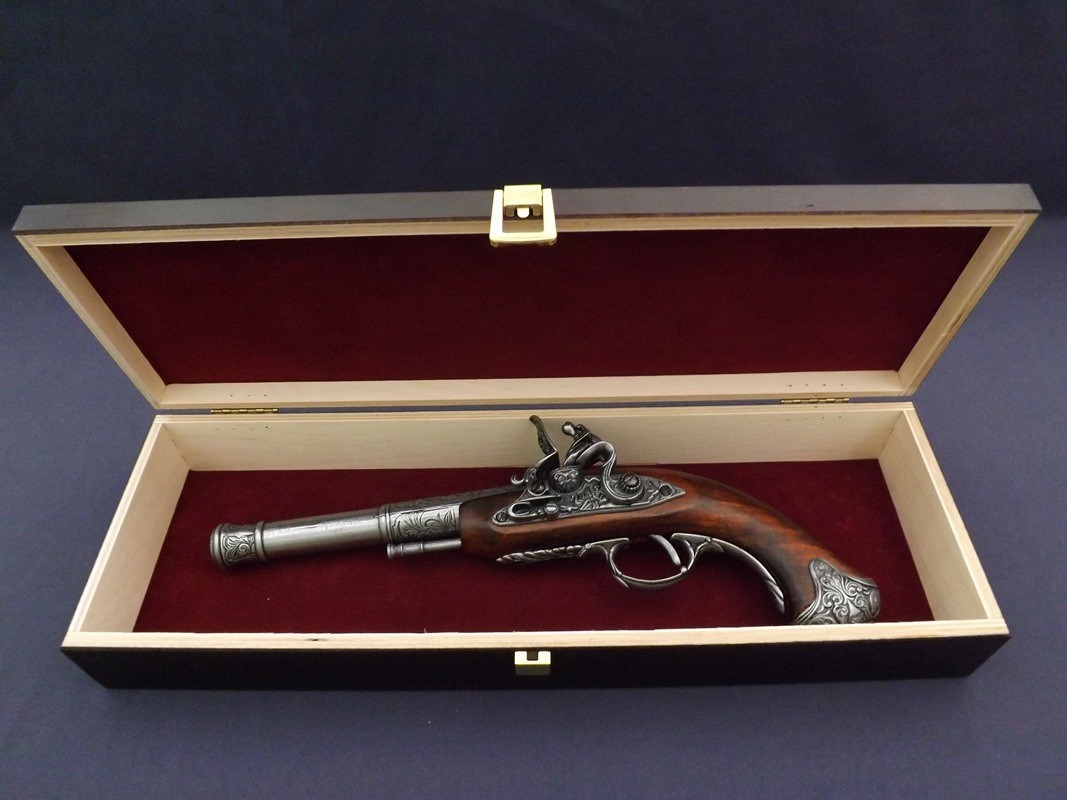 Denix SA REPLIKA LEWORĘCZNY PISTOLET SKAŁKOWY W PUDEŁKU MODEL 1296G+P01 1296G+P01