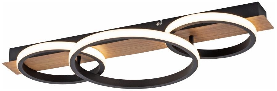 Paul Neuhaus Lampa sufitowa czarna z drewnem  z 3-punktowymi diodami LED - Marien