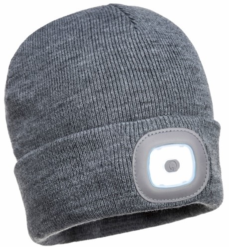 Ciepła Czapka z Latarką Led 150 lumenów Usb szara