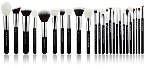 Jessup marka skóra tapicerki profesjonalnych Make-Up-zestaw pędzli Beauty kosmetyki Foundation power Rouge rzęsy Lippenstift Natural-Synthetic włosy pędzelek czarny/srebrny NEW25