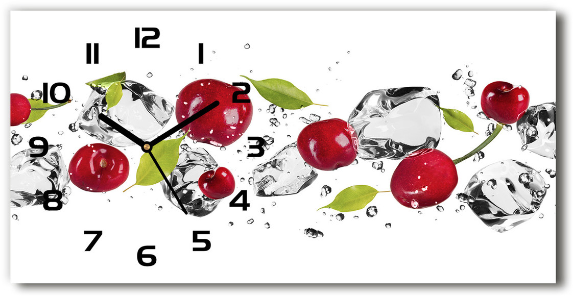 Zegar ścienny szklany cichy Wiśnie i woda