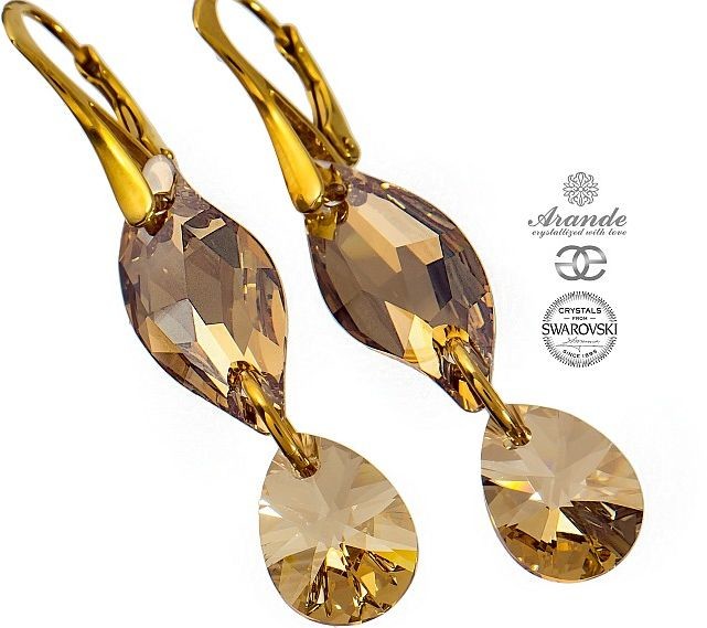 Swarovski UNIKAT kolczyki GOLDEN LEAF ZŁOTE SREBRO