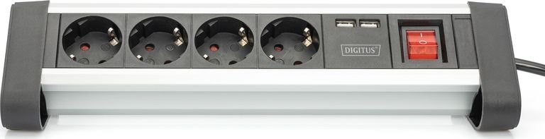 Digitus Listwa zasilająca biurowa 45 stopni 4 gniazdowa 2x USB 5V/2A z możliwością obrotu o 290 stopni aluminiowa HQ (DA-70614)
