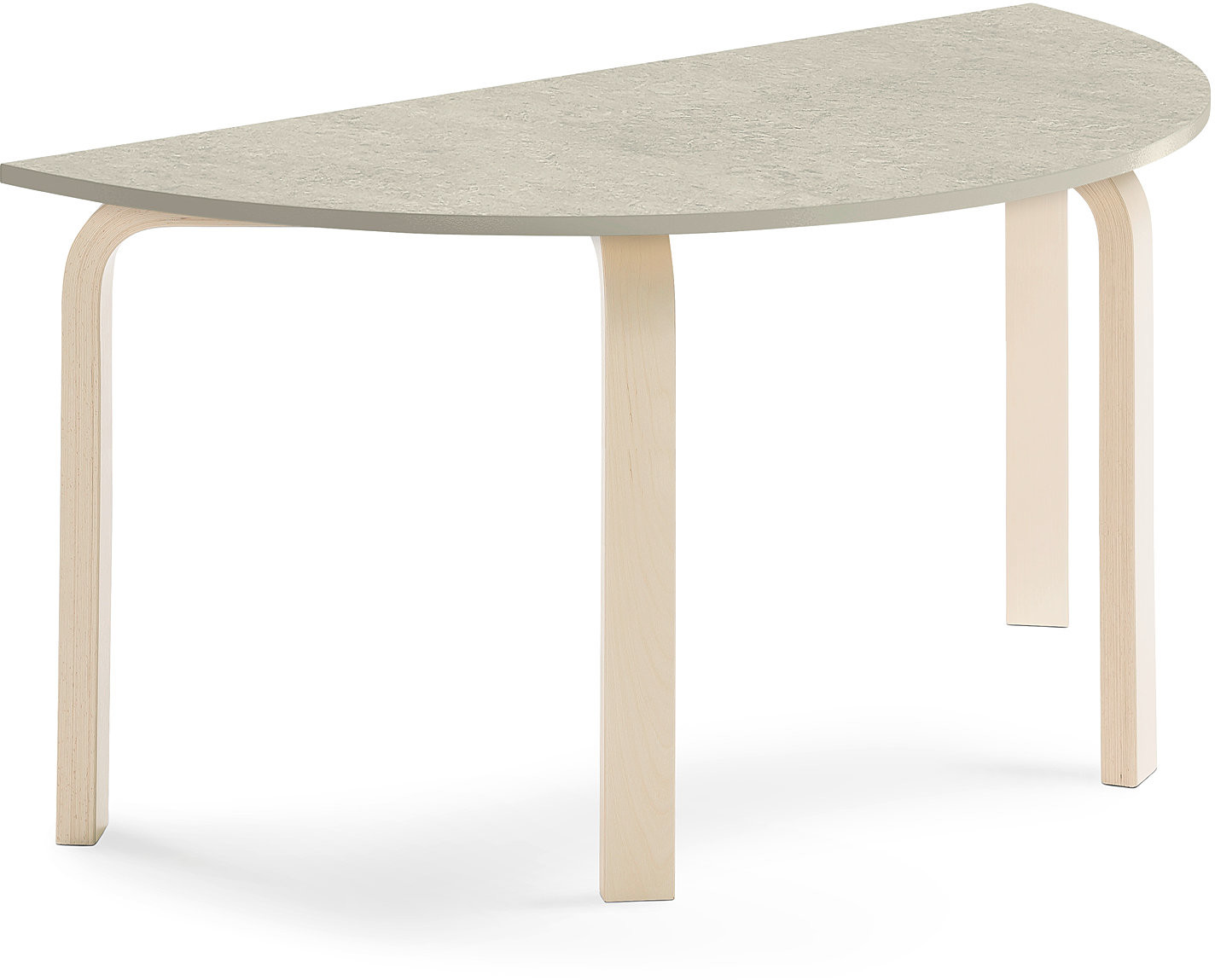 AJ Produkty Stół ELTON, półokrągły, 1200x600x590 mm, szare linoleum, brzoza