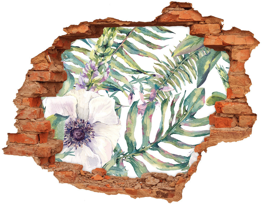 Wallmuralia.pl Naklejka 3D dziura na ścianę Paprocie i kwiaty