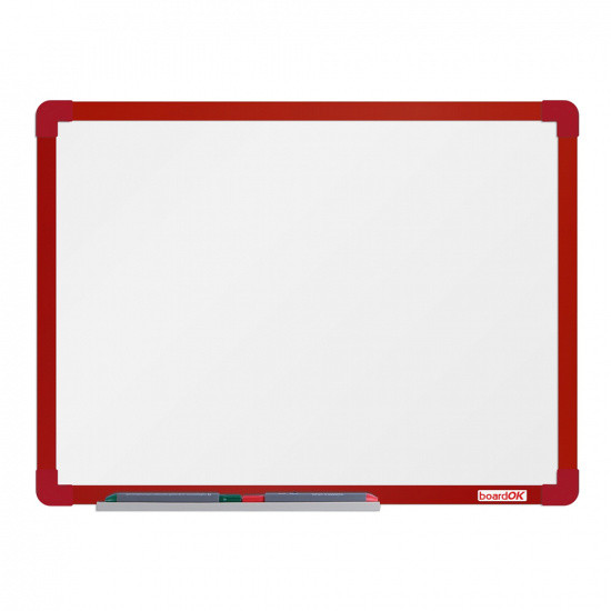 boardOK Biała magnetyczna tablica boardOK, 60 x 45 cm, czerwona rama VOK060045-1300
