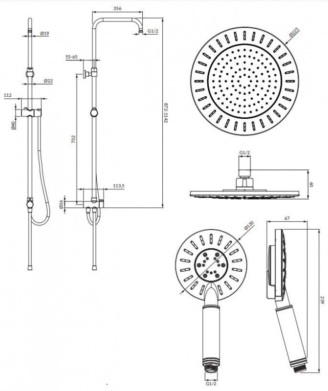 Omnires Nevada Zestaw prysznicowy ścienny z deszczownicą chrom/biały SYSNEVADACRB