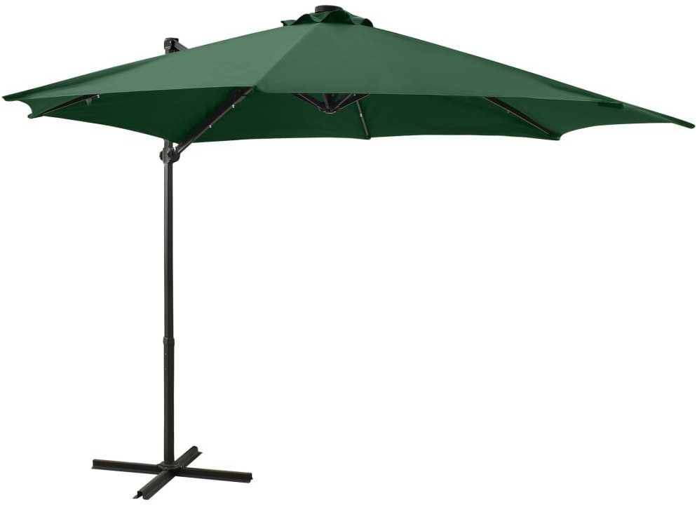 vidaXL Parasol wiszący z lampkami LED i słupkiem, zielony, 300 cm 312329