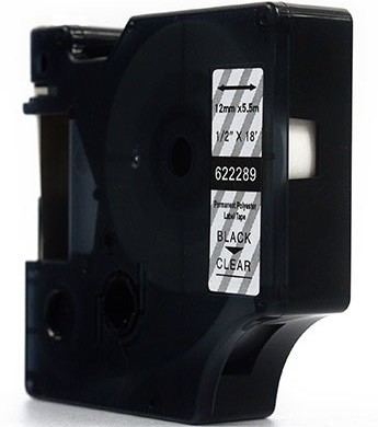 JetWorld Taśma JetWorld zamiennik do drukarek etykiet Dymo Rhino 622289 12mm x 5,5m czarny na przezroczystym poliestrowa JWT-D622289N