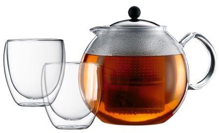 Bodum K1833-16 Assam zestaw do herbaty (imbryk o pojemności 1,5 l i 2 szklanki z podwójnymi ściankami o pojemności 0,25 l) K1833-16