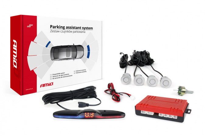 Zestaw czujników parkowania cofania led 4 sensory czarne wewnętrzne 16,5mm AMI-02255