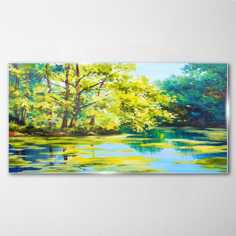 PL Coloray Obraz na Szkle jezioro rzeka drzewa trawa 100x50cm