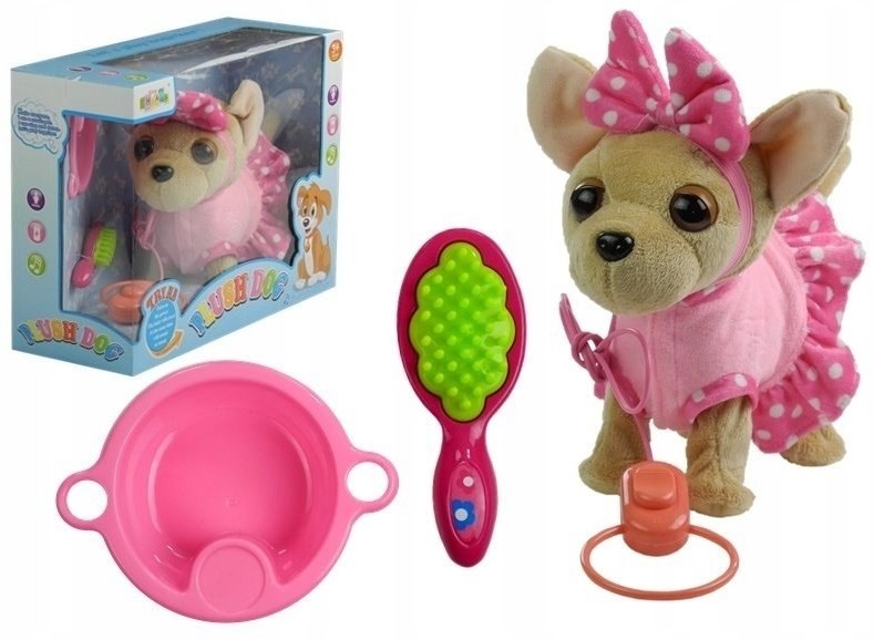 Import LEANToys Interaktywny Piesek Na Smyczy + Akcesoria Kokardka 3979