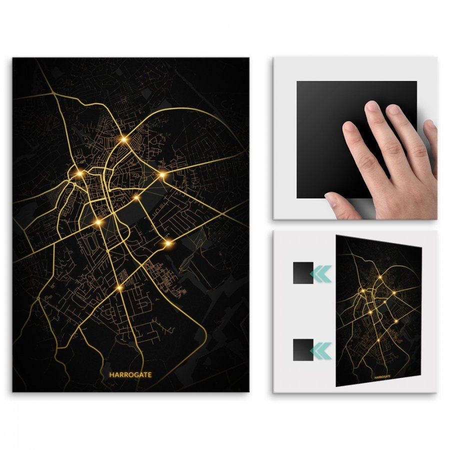 Pix4home Plakat metalowy Mapa City Lights Harrogate L POS-L-04094
