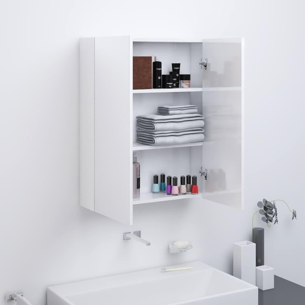 vidaXL Lumarko Szafka łazienkowa z lustrem, 60x15x75 cm, MDF, biel z połyskiem 331525
