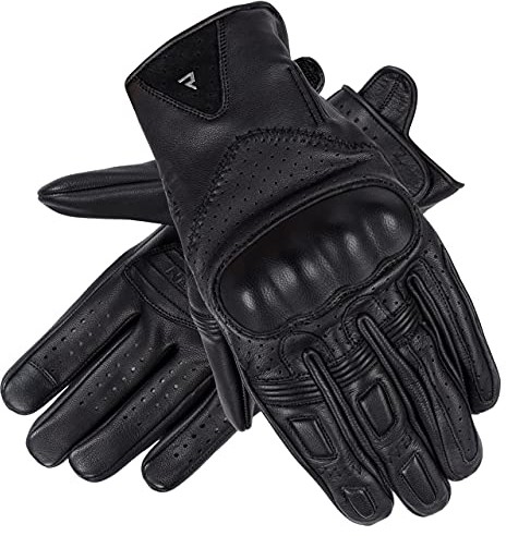 Rebelhorn Thug II perforowane skórzane rękawice motocyklowe SAS-TEC Panels oddychająca wyściółka Touchscreen Friendly Pads Hardcover z kości nadgarstka, certyfikat CE RH-GLV-THUG-II_01P_XS