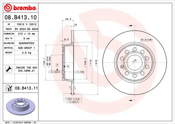BREMBO Tarcza hamulcowa 08.B413.10
