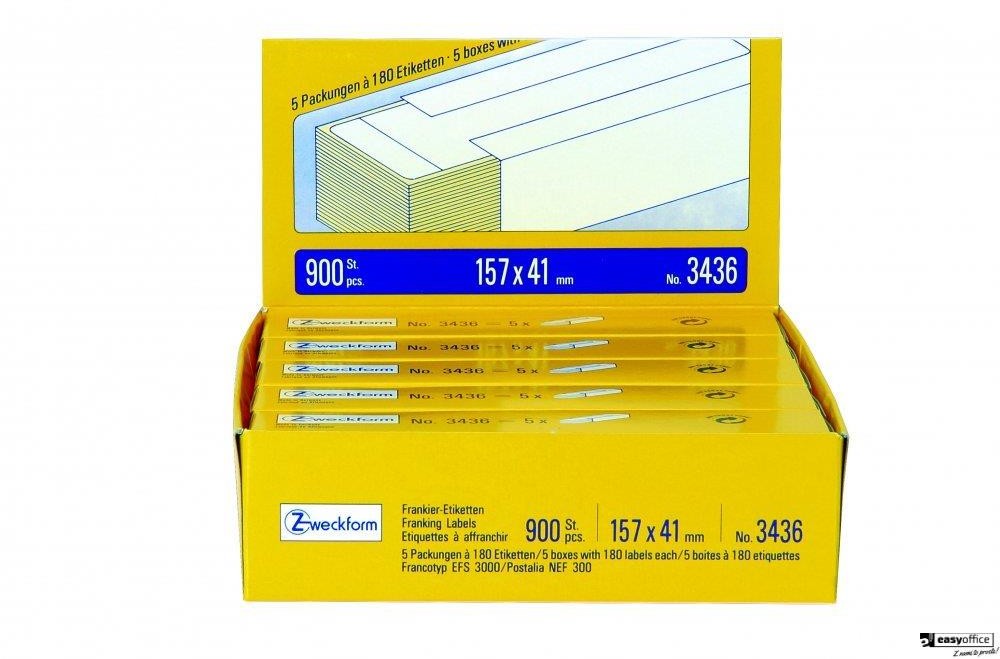Avery Zweckform Etykiety adresowe do frankownic 3436 157 x 41 białe, Zweckform; 5 x 180 etyk.op. (w kasecie)