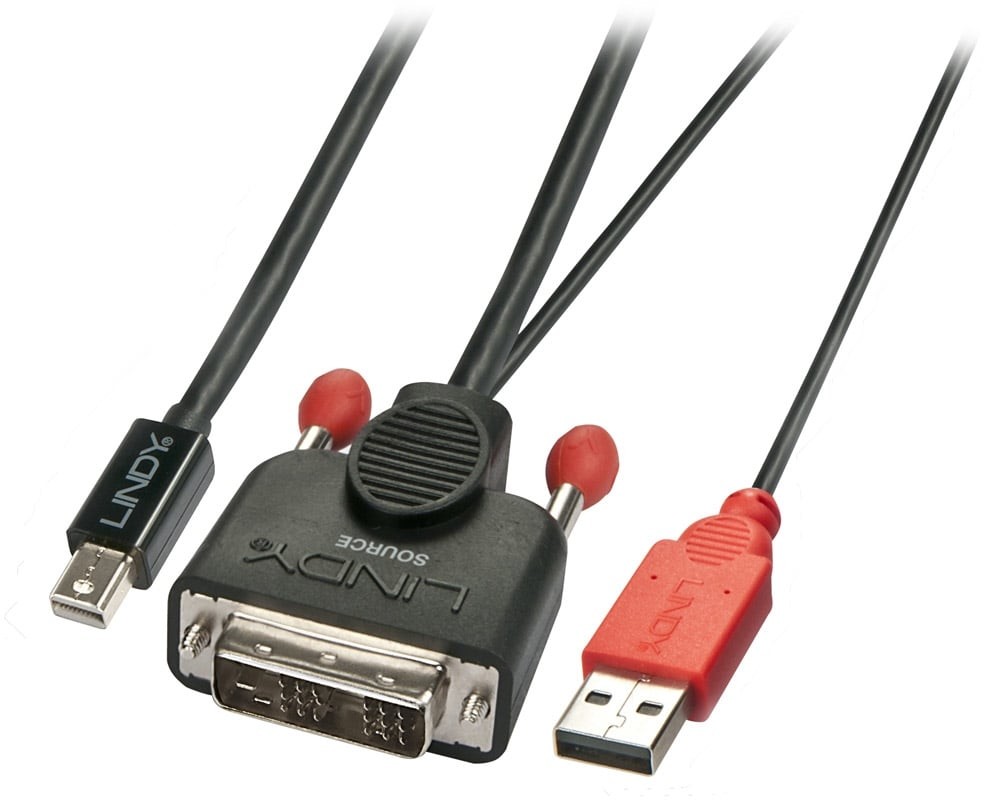 LINDY 41996 Kabel DVI-D Mini DisplayPort z złączem zasilającym USB 1m LY-41996
