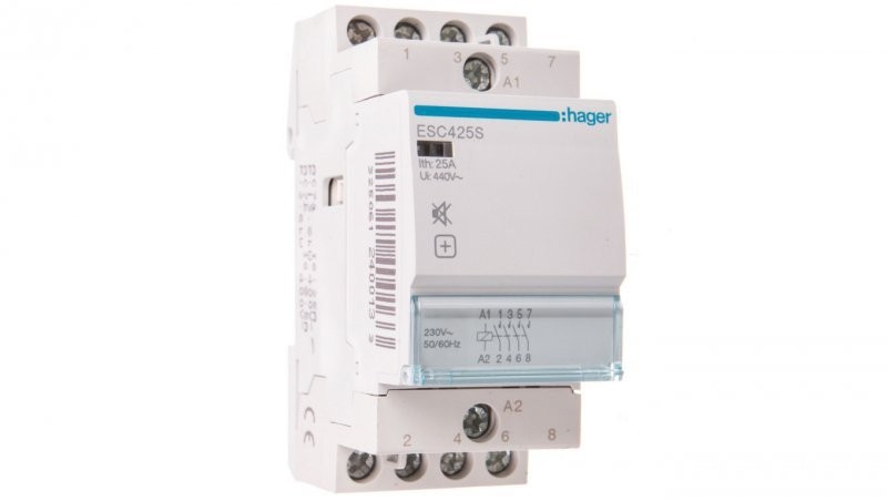 Hager polo Stycznik modułowy cichy 25A 4Z 0R 230V AC ESC425S ESC425S