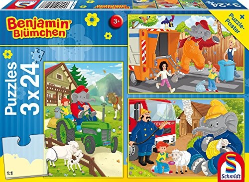 Schmidt Spiele Puzzle 56207 - kwiaty Benjamin w akcji, 3 x 24 części