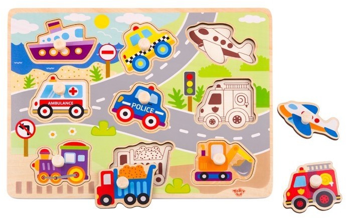 Tooky Toy TOOKY TOY Drewniane Puzzle Transport Pojazdy z Pinezkami Do Dopasowania TY860