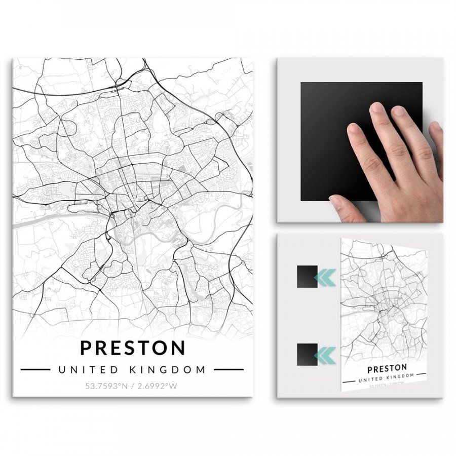 Pix4home Plakat metalowy Mapa B&W Preston L POS-L-04040