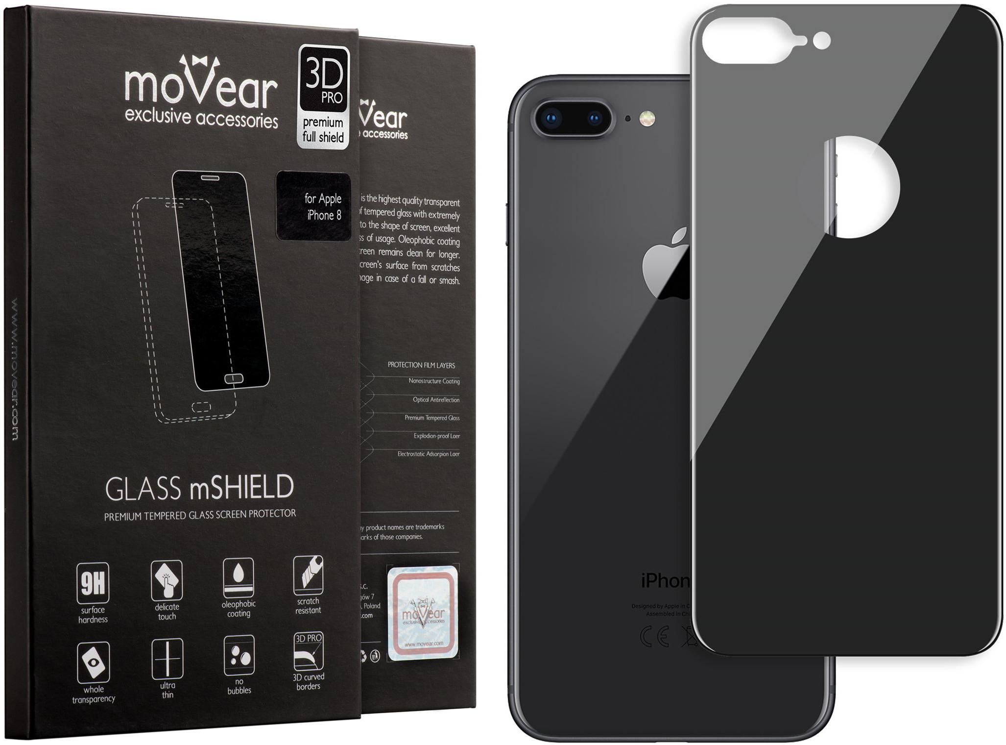 movear Szkło Hartowane 3D na TYŁ iPhone 8 Plus AIP8PG3PB4ADG