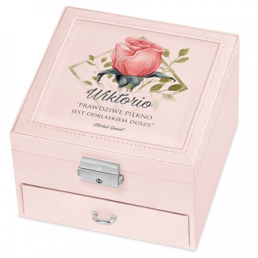 Murrano Szkatułka na Biżuterię Różowa z Nadrukiem Róża SZKT-BR-026