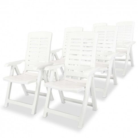 vidaXL Rozkładane krzesła ogrodowe 6 szt. plastikowe białe