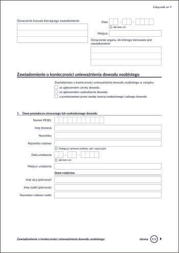 Firma krajewski Zawiadomienie o konieczności unieważnienia dowodu osobistego [zał nr 9] zał nr 9