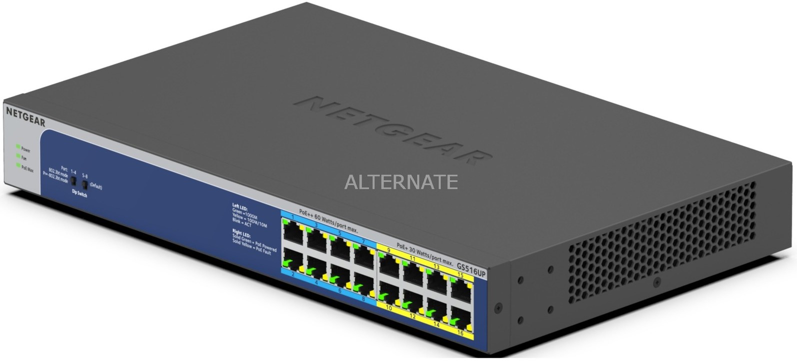 Netgear GS516UP Nie zarz$131dzany Gigabit Ethernet (10/100/1000) Szary Obs$132uga PoE, Prze$133$134cznik