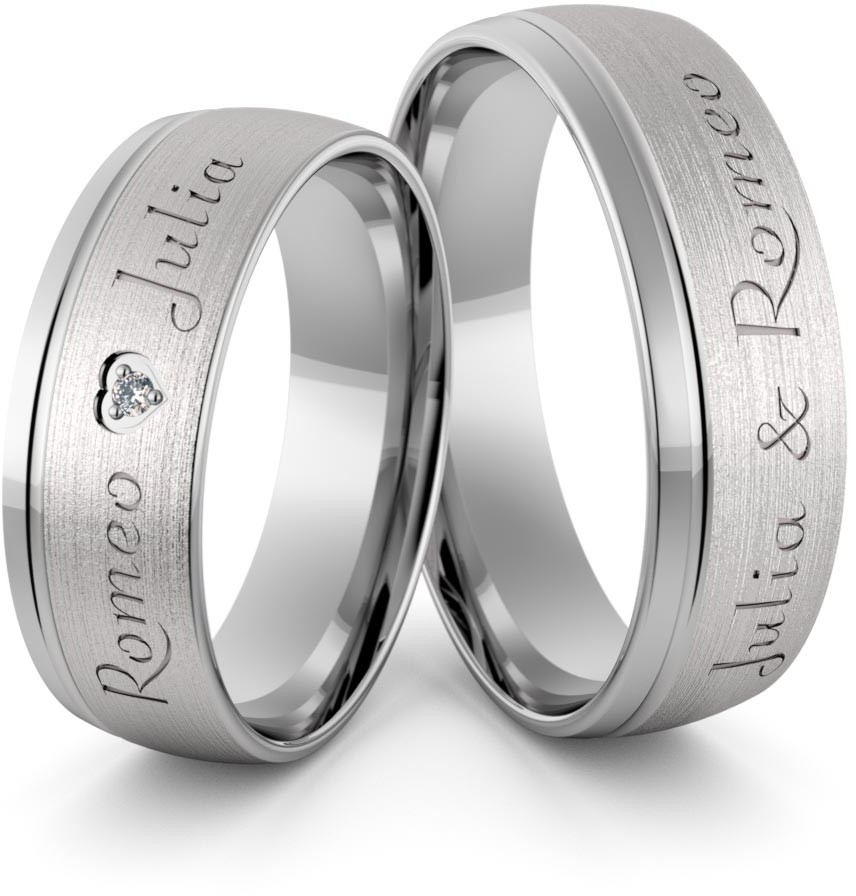 Eminence Obrączki ślubne z białego złota niklowego z imionami i sercem - Au-989 Au-989-2