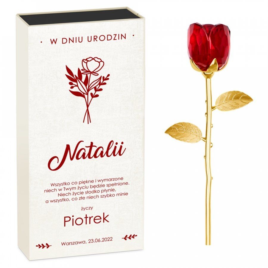 Murrano Kryształowa Róża w Personalizowanym Pudełku Życzenia dla Niej KRSZ-RZ-009
