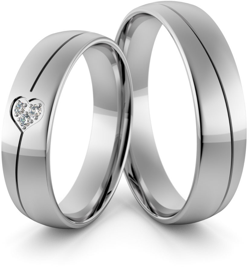Eminence Obrączki ślubne palladowe 5 mm z sercem i brylantami - Pd-41 Pd-41
