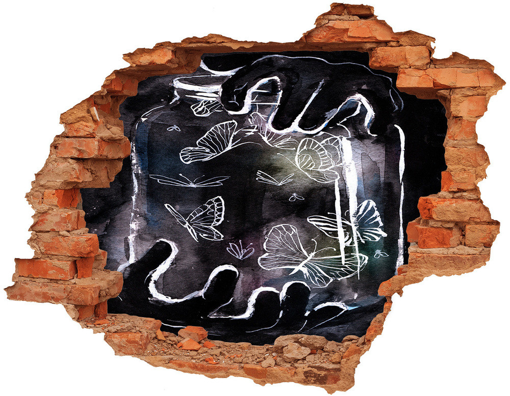 Wallmuralia.pl Dziura 3d fototapeta ścienna Motyle w słoiku