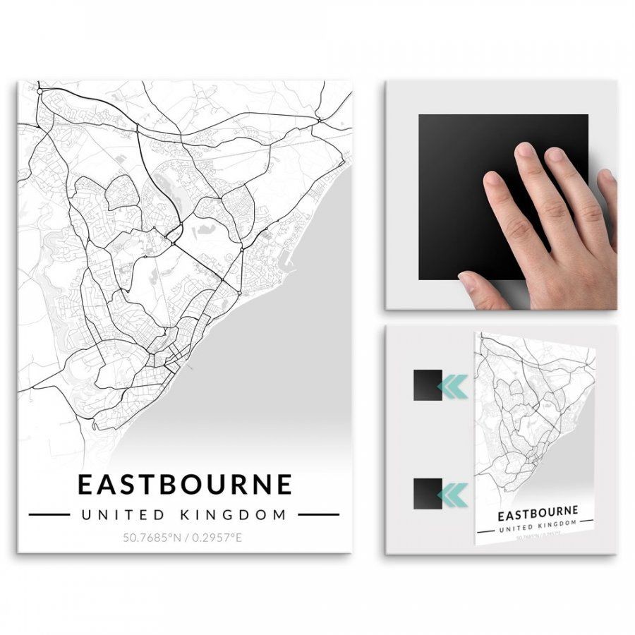 Pix4home Plakat metalowy Mapa B&W Eastbourne L POS-L-04382