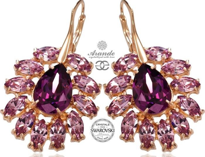 Swarovski Przepiękne Kolczyki Amethyst Azure Rose Gold