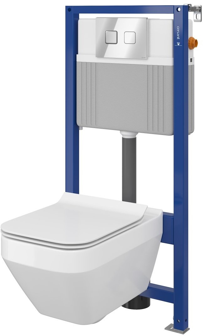 Cersanit Crea Set B26 miska WC CleanOn z deską wolnoopadającą Slim i stelaż podtynkowy Aqua z przyciskiem spłukującym Accento Square chrom błyszczący S701-315 S701-318