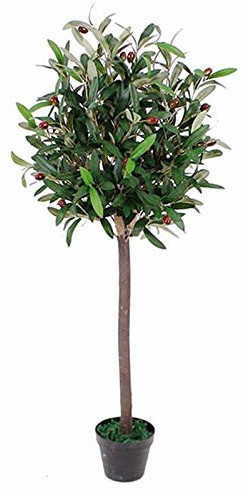 Leaf Sztuczne drzewko owocowe w kształcie oliwki, czarna doniczka z tworzywa sztucznego, 90 cm